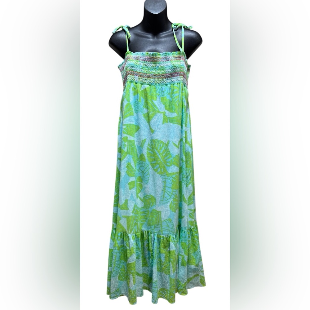 Lilly Pulitzer Green and Aqua Tropical Print Maxi Dress